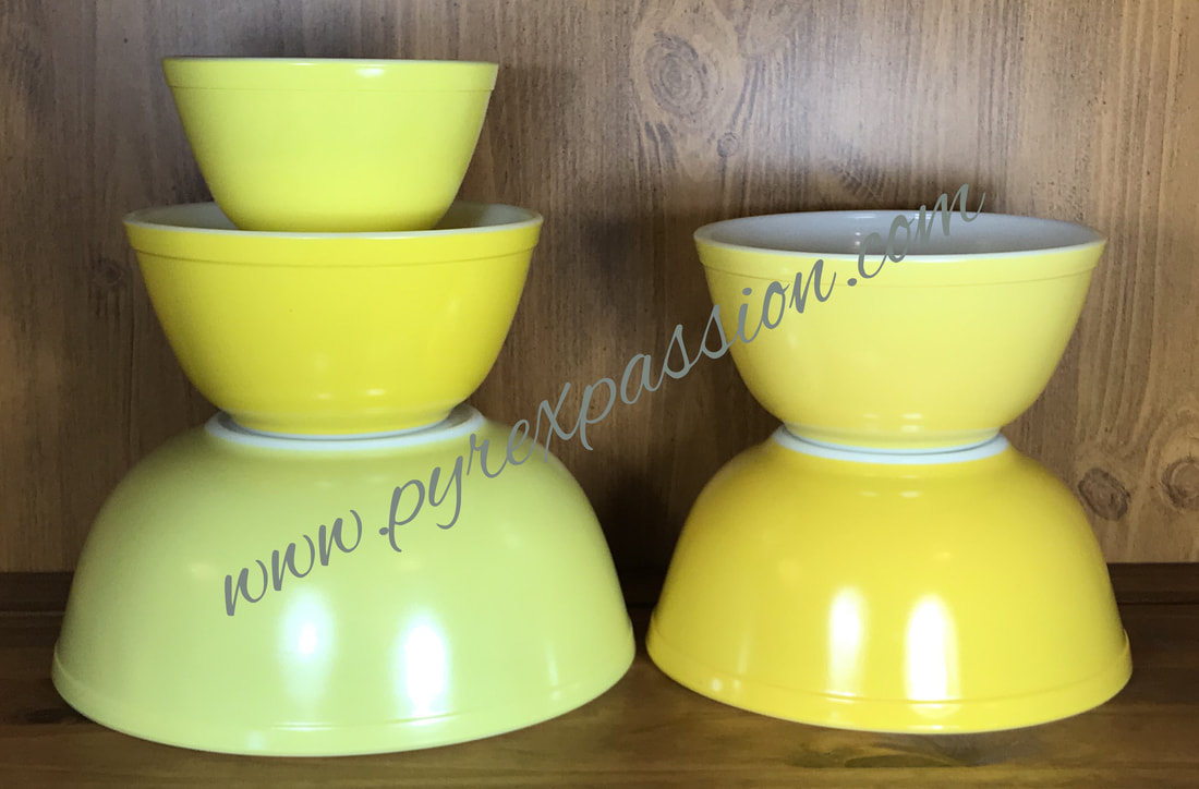 Vintage PYREX Brand Yellow AND Pale Blue Bowls Pearlized Finished